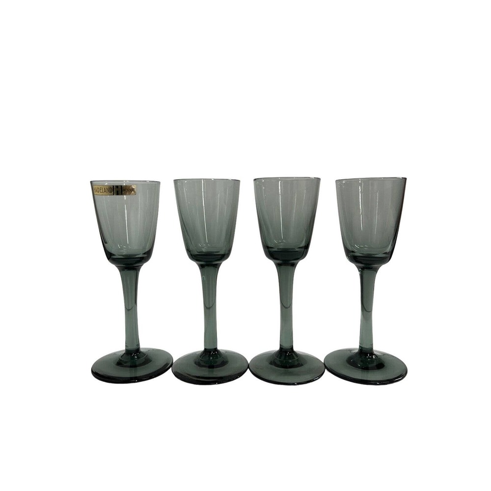 Vintage Hadeland Norway Set of 4 Smoked Gray Brandy Snifter Cordial Shot Glasses